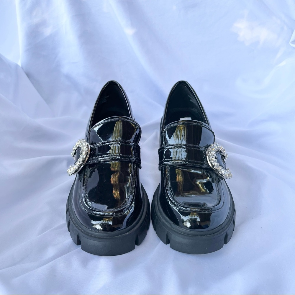 STEVE MADDEN | HAILEY EMBELLISHED BUCKLE SHOE IN BLACK PATENT LOAFER SIZE 5.5 - Picture 6 of 9